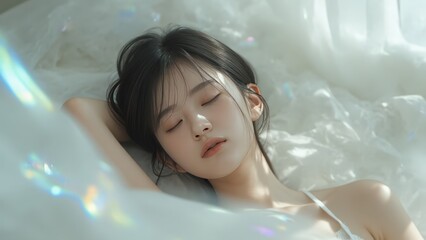 Ethereal Beauty: Young Woman Resting in Soft Light