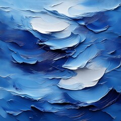 Abstract blue waves impasto painting.