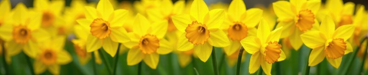 Dense cluster of cheerful daffodils, vibrant yellow, yellow, bright, background