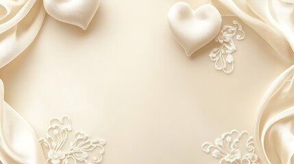 Elegant Cream Silk Fabric Hearts and Lace Design