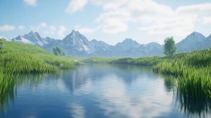 Serene Lake Surrounded by Majestic Mountains at Dawn