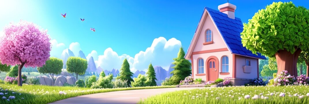 2D animation cartoon schoolhouse