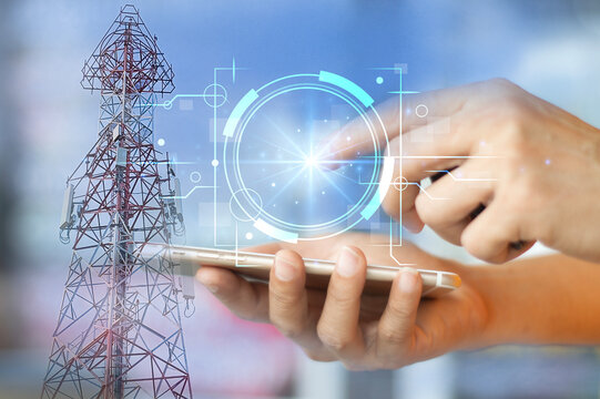 Concept of high-speed communication, 5G and 6G technology - Powered by Adobe