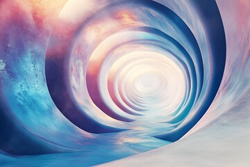 Abstract swirling tunnel of pastel blue and pink hues