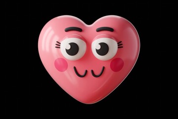 A cute pink heart-shaped emoticon with big eyes and a happy expression.