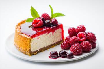 Cheesecake with raspberry glaze and fresh berries