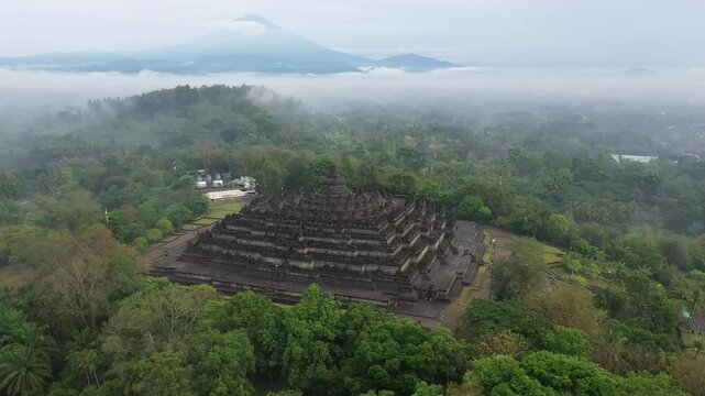 Aerial photos of Borobudur Temple in Central Java, Indonesia,