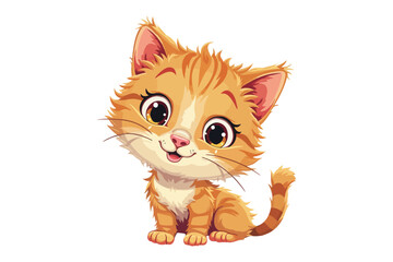 Adorable Cartoon Orange Kitten with Big Eyes and Happy Expression