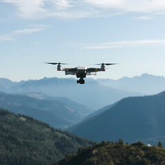 Fototapeta na wymiar Drone Flying Over Majestic Mountain Landscape During Sunrise