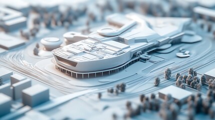  A model of a futuristic manufacturing plant with automated production lines