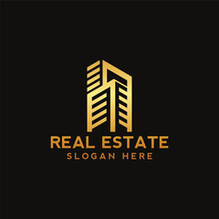 Fototapeta premium real estate corporate logo. Real estate logo vector template. Corporate real estate logo Initial Letter R Logo. Orange and White Geometric Shape Origami Style isolated on Blue Background. Flat Vector 