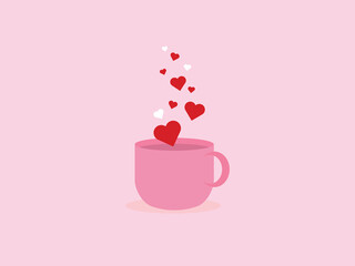A cute cup of coffee with hearts and steam, perfect for a Valentine's Day breakfast or sweet treat design