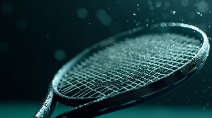 Intense Tennis Match Preparation - Detailed Grip with Sweat Stains on Racket Handle against Blurred Background, Sports Competition Concept.