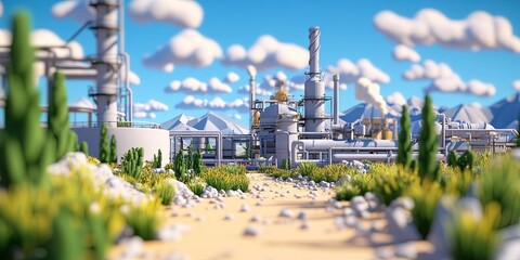 Obraz premium 2D animated cartoon modern natural gas processing facility