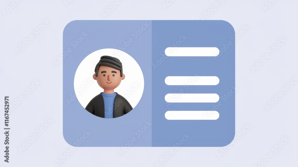 Poster 3d rendered profile card featuring a smiling cartoon man with details to fill.
