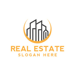 real estate corporate logo. Real estate logo vector template. Corporate real estate logo Initial Letter R Logo. Orange and White Geometric Shape Origami Style isolated on Blue Background. Flat Vector 