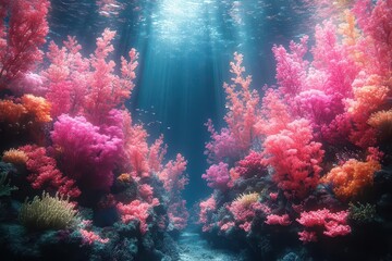 Fototapeta premium stunning underwater landscape featuring vibrant coral reefs marine life and fluid motions crafted as a digital art piece ideal for wallpapers and backgrounds