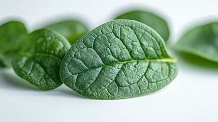 Obraz premium Closeup View of Several Green Leaves on White Background