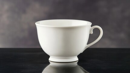 Single White Coffee Cup on Black Table with Soft Lighting