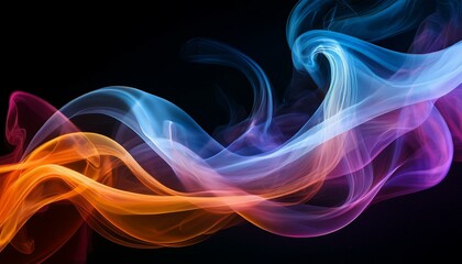 Naklejka premium Abstract Swirling Neon Smoke: Teal, Orange, and Violet Hues on Black