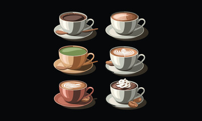 Elegant Coffee and Tea Cups Illustration with Wooden Spoons