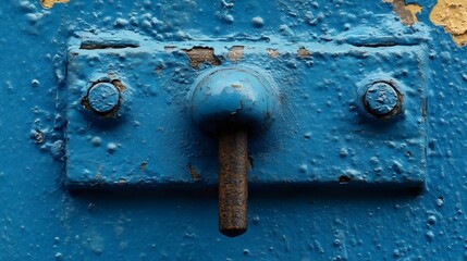 A blue bolt is stuck in a blue surface