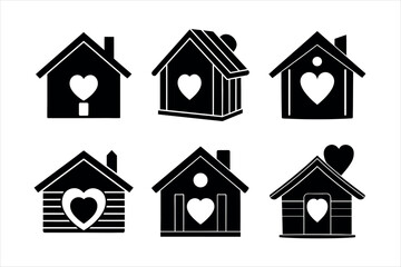 Simple Black and White House Icons with Hearts design