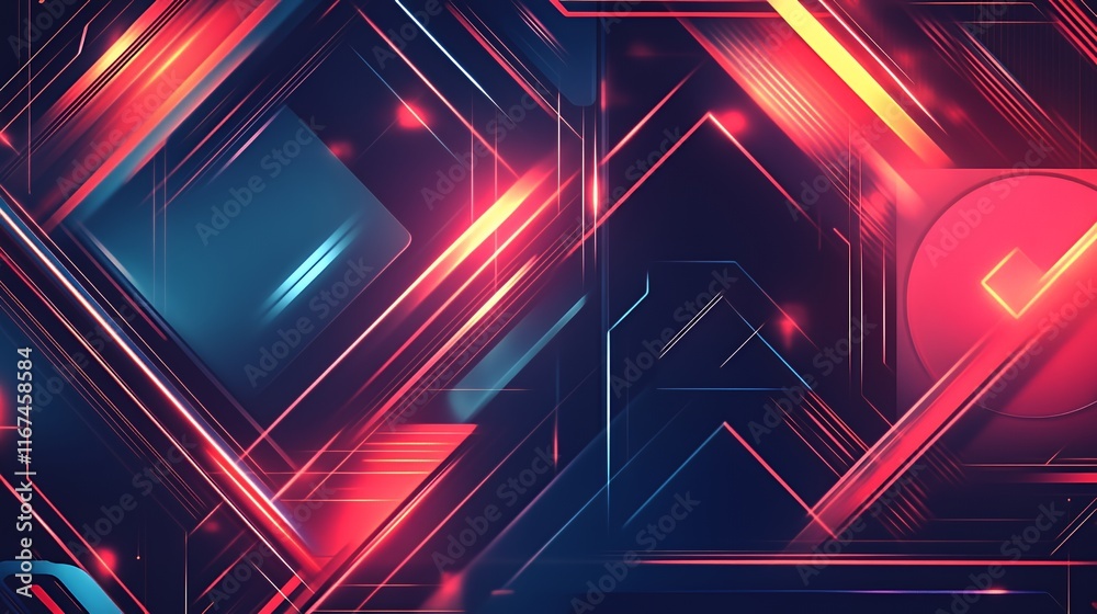 Poster abstract geometric design with red and blue lines