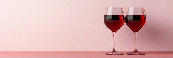 Valentine's Day Two Glasses of Red Wine on Pink Background Romantic Drinks Celebration