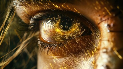 Fototapeta premium A close-up of an eye with a digital overlay, symbolizing technology and perception.
