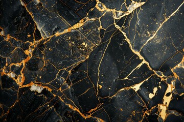 Photo of Deep black marble pattern with golden veins. Background texture for backdrops or mapping