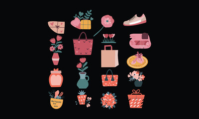 Floral Gift Icon Vector Set Elegant Illustrations for Mothers Day and Special Occasions