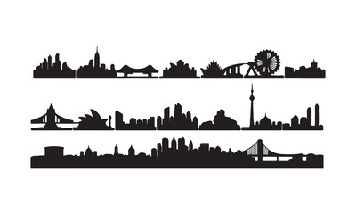 Fototapeta premium City Skyline Silhouettes Vector Set - Global Landmark and Architecture Illustrations