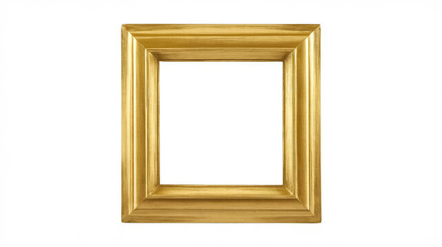 wide flat gold wooden picture frame with blank canvas cutout on white background