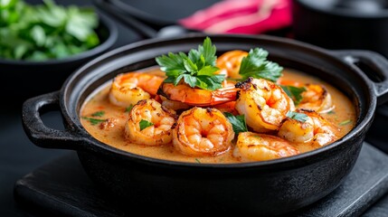 Rustic Cast Iron Pot with Shrimp Tom Yum Soup
