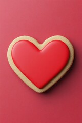 Fototapeta premium Valentine's Day Red Heart Shaped Cookie on Red Background Valentine s Day Love Sweet Treat Bakery Dessert Romance