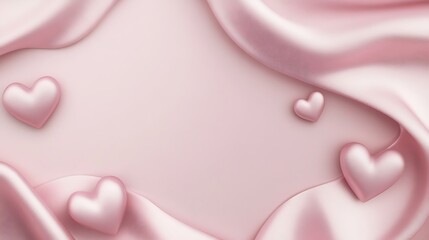 Pink Satin Draped Background With Rose Gold Hearts