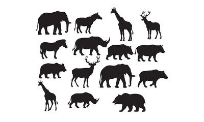 Wild Animal Silhouettes Vector Set - Jungle and Safari Wildlife Illustrations