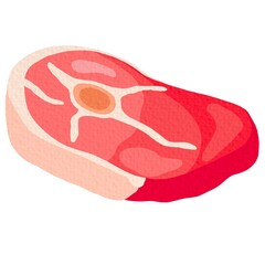 Pork meat piece with bone. Cut fresh meaty steak. Vector illustration isolated on white background.