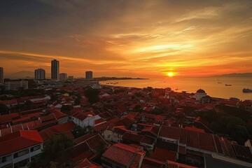 The Best Landscape Photographed over Strait Mosque of Malacca. Taken during sunset whit generative ai
