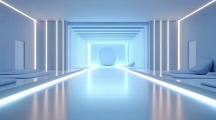 Fototapeta premium Futuristic Interior Design with Blue Light