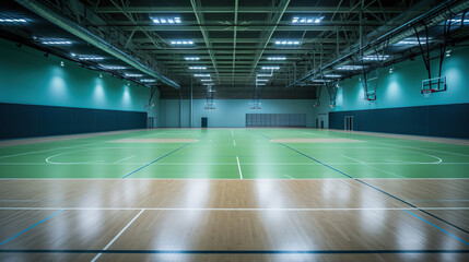 Empty Multipurpose Sports Hall with Basketball Court