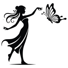 A Girl and Butterfly Silhouette in Harmony