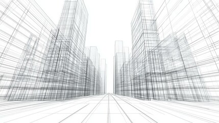 Fototapeta premium Architectural Design Wireframe Cityscape