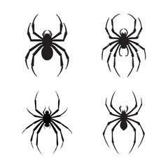 Spider vector Silhouette illustration, isolated on white background, Creepy spider web element