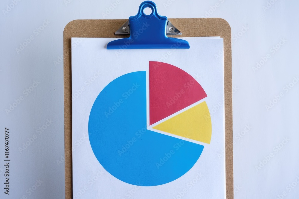 Poster A simple pie chart on a clipboard displays data divided into three color-coded segments.