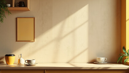 Empty Room with Sunlight and Coffee Cup