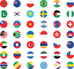 National flags in circle shape. National flags set. World flags. Flags of countries