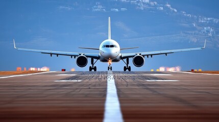Naklejka premium Airplane Landing on Runway