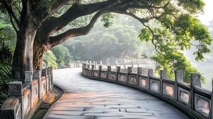 Fototapeta premium Serene Stone Pathway Amidst Lush Greenery